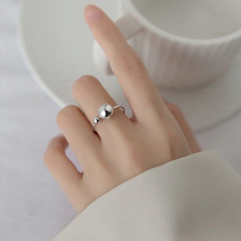 Solid 925 Sterling Silver Hypoallergenic Adjustable Bead Ball Ring - Picture 5 of 7